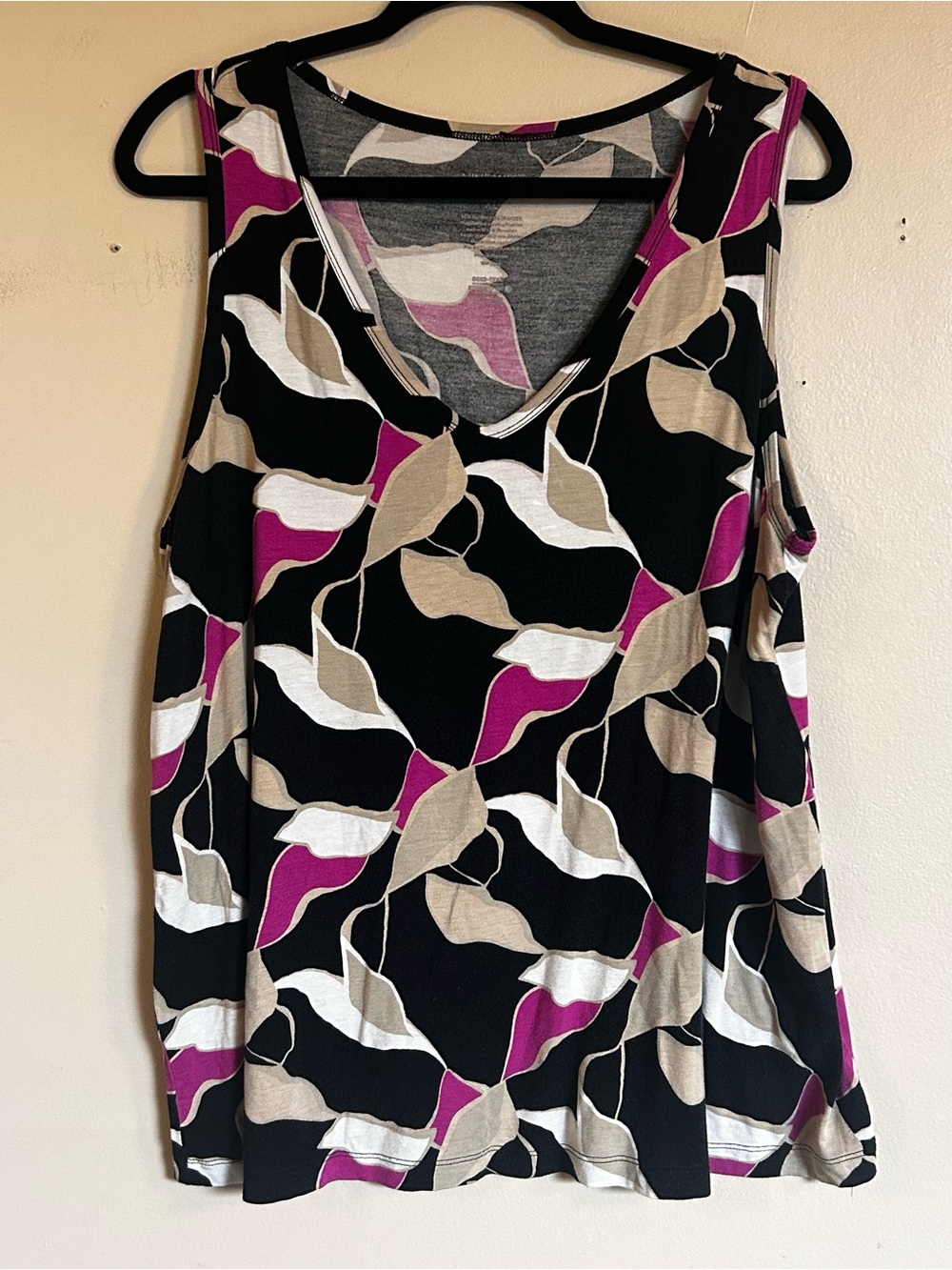 Nine West XL Black Pink Tan Sleeveless Scoop Neck Top